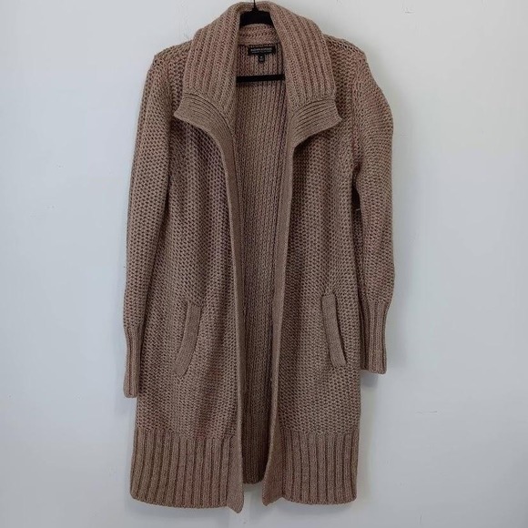 Banana Republic Sweater Womens Medium Tan Duster Cardigan Alpaca Merino Blend - Picture 1 of 10